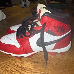 Air Jordan Red and White Cleats baseball youth 5.5